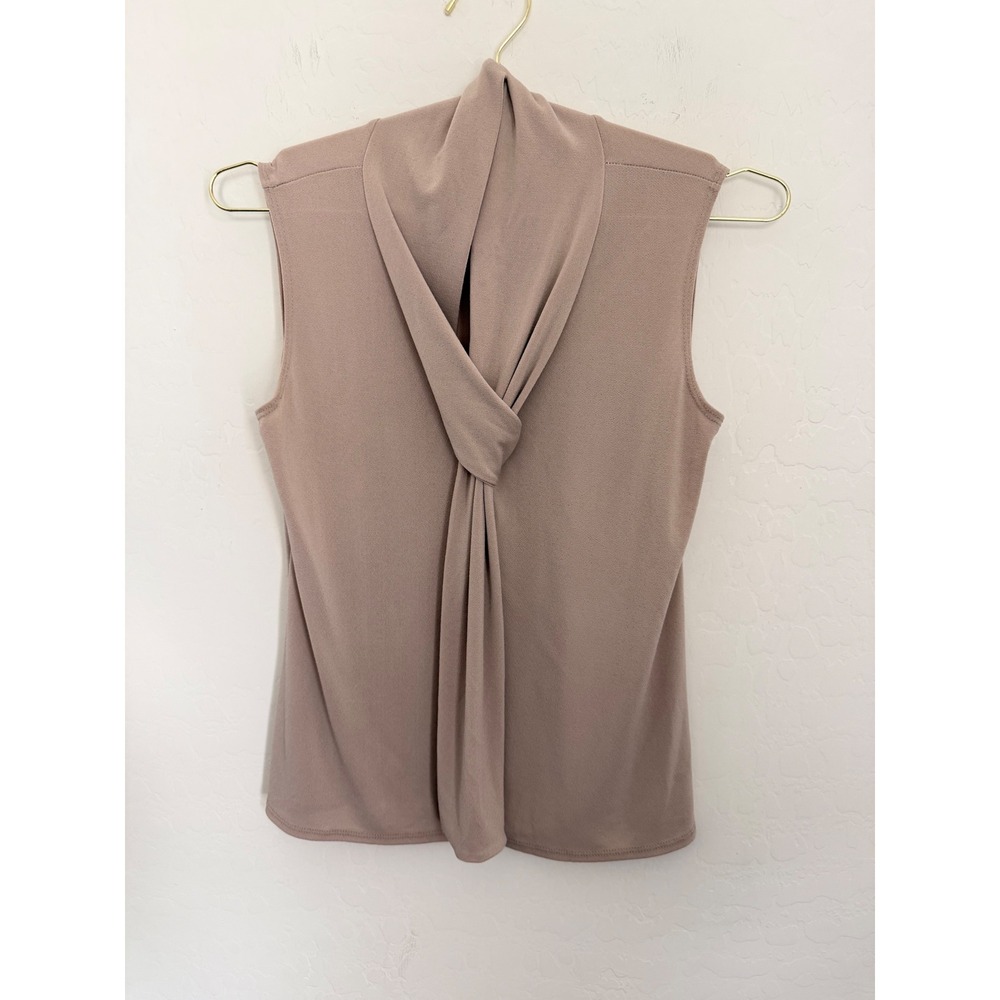 Tiffany & Grey Petite Mauve Taupe Twist Knot Mock Neck Sleeveless Blouse M Petir